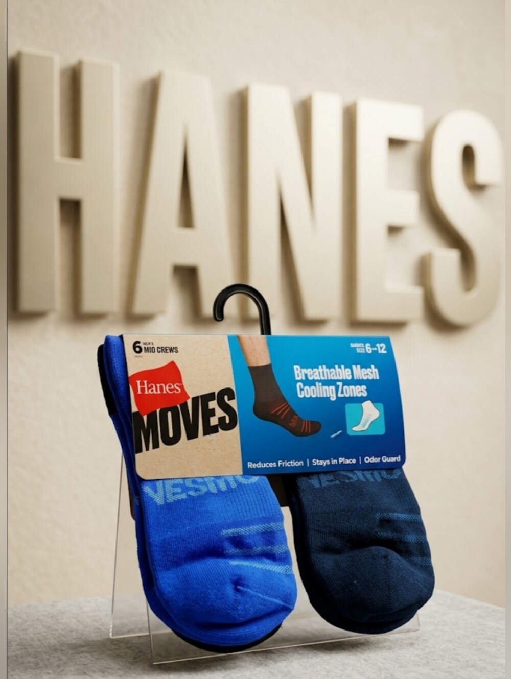 HANES MOVES Men's Mid Crew Socks 6-Pack